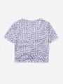 SHEIN Teen Girls Ditsy Floral Lettuce Trim Ruched Tee