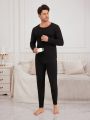 Men'S Round Neck Long Sleeve Top And Pants Thermal Underwear Set