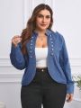 SHEIN LUNE Women's Plus Size Button Decorated Denim Jacket