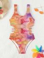 One-Piece Teen Girl Swimsuit, Casual Party 3d Artistic Effect Printed, Ideal For Beach Vacation In Spring/Summer