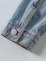 Teen Girls' Casual Basic Short Denim Biker Jacket For Daily Wear