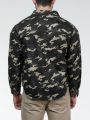 Men Plus Camo Print Flap Pocket Denim Shirt