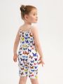 SHEIN Kids HYPEME Toddler Girls Butterfly Print Cami Romper