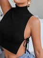 SHEIN Mock Neck Knot Side Knit Top