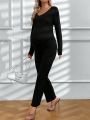 SHEIN Maternity Solid Color Slim Fit Jumpsuit