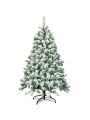 Costway 4.5FT Artificial Hinged Christmas Tree Snow Flocked Pine Tree w/400 Tips and Foldable Base