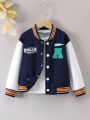 SHEIN Kids EVRYDAY Little Girls' Casual Daily Colorblock Letter Baseball Jacket For Autumn And Winter