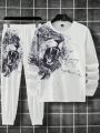 Manfinity EMRG Men's Lion Printed Long Sleeve T-shirt And Pants Set