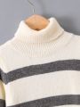 Little Girls' Striped Turtleneck Casual Sweater Dress