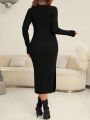 SHEIN Maternity Solid Color High Slit Nursing Dress