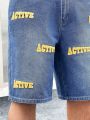 Manfinity Hypemode Men's Flocked Letter Print Denim Shorts