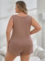 Plus Size V-Neck Tank Top And Shorts Casual Sleepwear Set