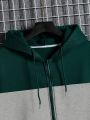 Men's Colorblock Zip Up Hoodie With Drawstring