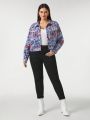 Space University Plus Size Graffiti Printed Drop Shoulder Jacket