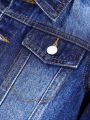 Toddler Boys' Denim Jacket With Letter & Little Bear Print And Distressed Detailing