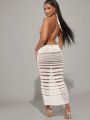 KUNSHENG Striped Backless Halter Sweater Dress