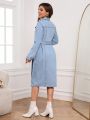 SHEIN Privé Ladies' Solid Color Denim Dress, With Belt