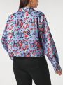 Space University Plus Size Graffiti Printed Drop Shoulder Jacket