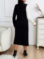 SHEIN Essnce Plus Color Block Turtleneck Sweater Dress