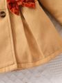 Baby Girl Contrast Trim Bow Front Fold Pleated Detail Hooded Overcoat