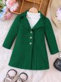 Toddler Girls' Woolen Coat With Turn-Down Collar For Autumn/Winter
