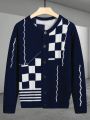 Manfinity Men'S Plaid & Striped Patchwork Cardigan Sweater