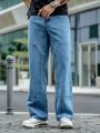 Men Slant Pocket Straight Leg Jeans