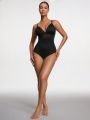 Women's Mesh Patchwork Spaghetti Strap Bodysuit With Slimming Effect