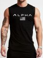 Men's Letter & Flag Printed Athletic Tank Top