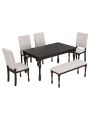 Nestfair 6-Piece Wood Dining Table Set with 4 Upholstered Chairs and Bench