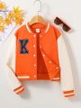 SHEIN Kids EVRYDAY Toddler Girls' Letters Patchwork Colorblock Baseball Jacket