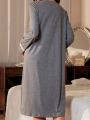 Maternity Single-breasted Long Sleeve Nightgown
