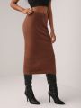 GABRIELLE NTI Solid Split Hem Sweater Skirt