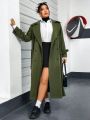 Women's Solid Color Casual Trench Coat With Lapel Collar