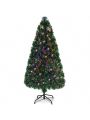 Gymax Pre-Lit Fiber Optic 5' Artificial Christmas Tree PVC Tips Metal Stand