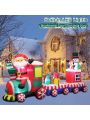 8 FT Christmas Inflatable Train with Santa Claus, Snowman, Penguin, Gift Boxes, Blow Up Yard Decorations with Built-in Lights, Lovely Xmas Train Carriage for Holiday Display Lawn Garden Party Decor