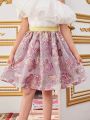 SHEIN Kids Nujoom Tween Girls' Casual Elastic High Waist Tulle Jacquard Fabric Skirt