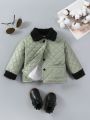 Thickened Stylish Black Jacket For Infant And Toddler Boys, Warm And Windproof, Fall And Winter