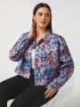 Space University Plus Size Graffiti Printed Drop Shoulder Jacket