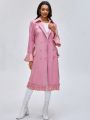 Anke Wonder Double Breasted Flare Sleeve Ruffle Hem Belted Trench Coat