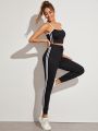 Striped Side Contrast Trim Cami Top With Sweatpants