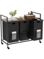 Laundry Hampers with Shelf, Laundry Basket 3 Section, Laundry Sorter with Pull-Out Removable Large 3 Color Bags and Movable Wheels, Metal Frame