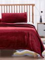 1pc Burgundy Blanket, Minimalist Flannelette Blanket For Bed