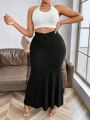 Women'S Plus Size Solid Color Vertical Criss Cross Hem Mermaid Skirt