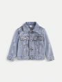 SHEIN Baby Boy Bleach Wash Ripped Flap Pocket Denim Jacket
