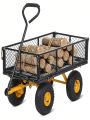 Steel Garden Carts, 500 Lbs Outdoor Utility Yard Wagon, Heavy Duty Metal Mesh Garden Wagon with Removable Sides & 180°Rotating Handle & 10in Wheels, Black (500lbs) Perfect for Garden, Farm, Yard