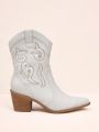 Styleloop Embroidered Detail Pointed Toe Women Western Ankle Boots