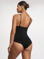 Women's Mesh Patchwork Spaghetti Strap Bodysuit With Slimming Effect