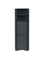 Tall Bathroom Corner Cabinet, Freestanding Storage Cabinet with Doors and Adjustable Shelves, MDF Board, Black