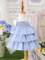 Baby Girls' Multi-Layered Ruffled Hem Spaghetti Strap Dress For Summer